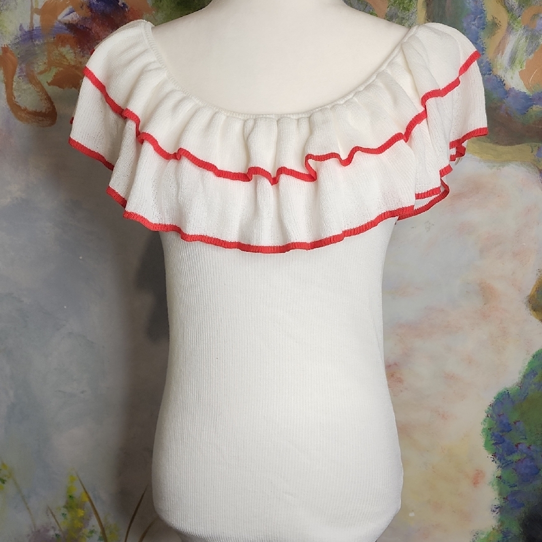 Marie Oliver Red And White Sleeveless Ruffled Blouse
